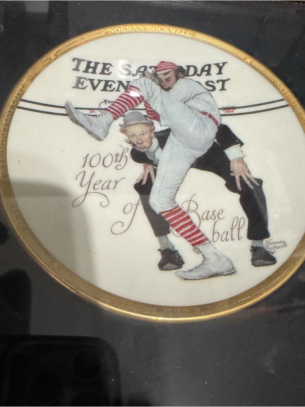 Norman Rockwell Collector Plate 100 YEARS OF BASEBALL Mini Porcelain 1983 VTG